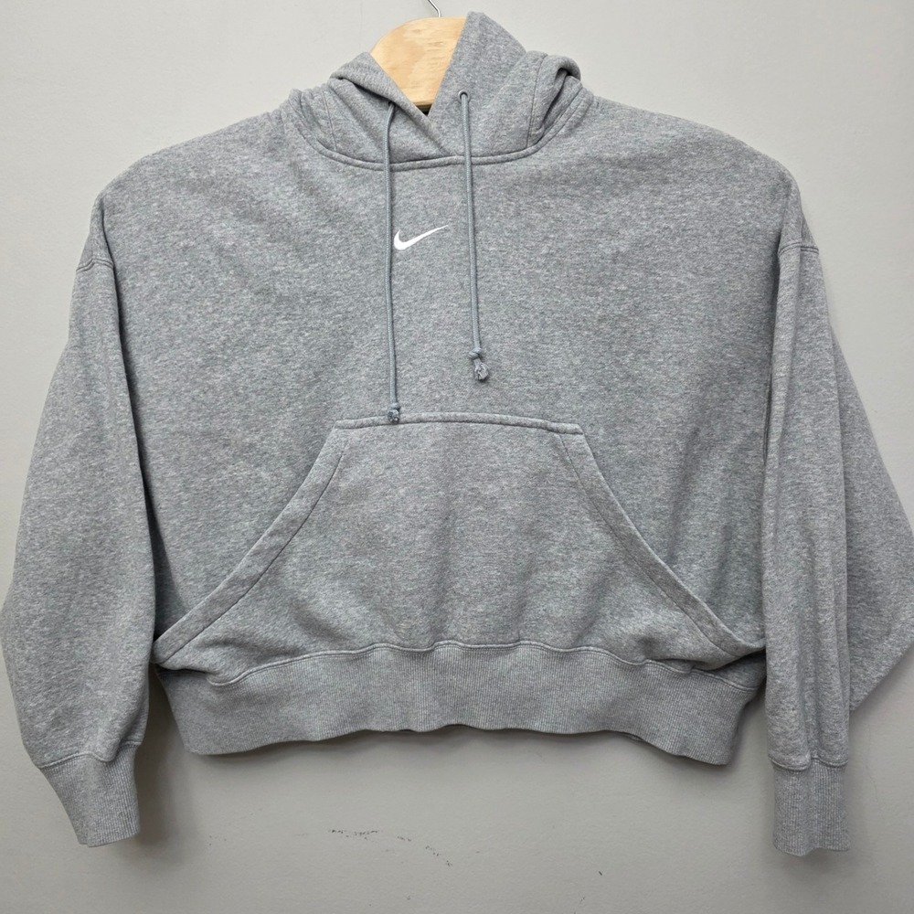 Nike Sportswear Essential Cropped Hoodie Heather Gray Embroidered‎ Swoosh Small
